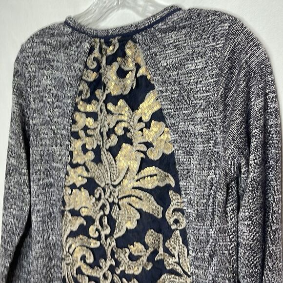 LOGO By Lori Goldstein Navy Blue Sequins Panel Back Tunic  Sweater. Size XS. - Picture 6 of 8